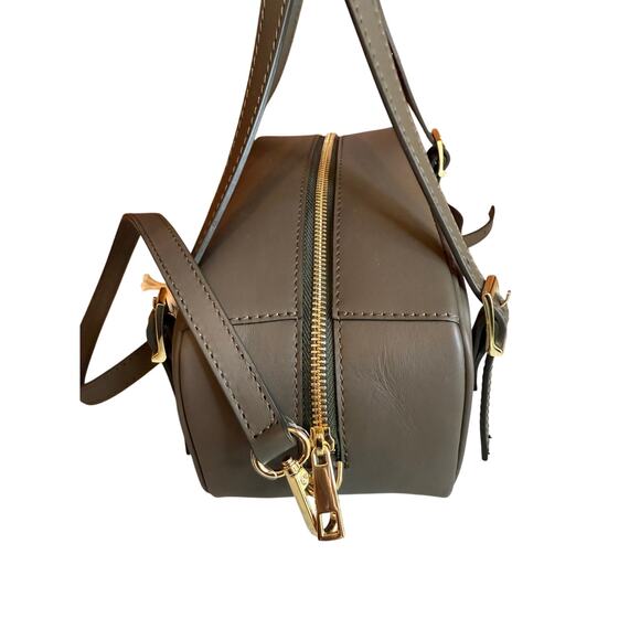 Isadora Italian Made Leather Belted Convertible Satchel Bag Olive - Picture 3 of 7